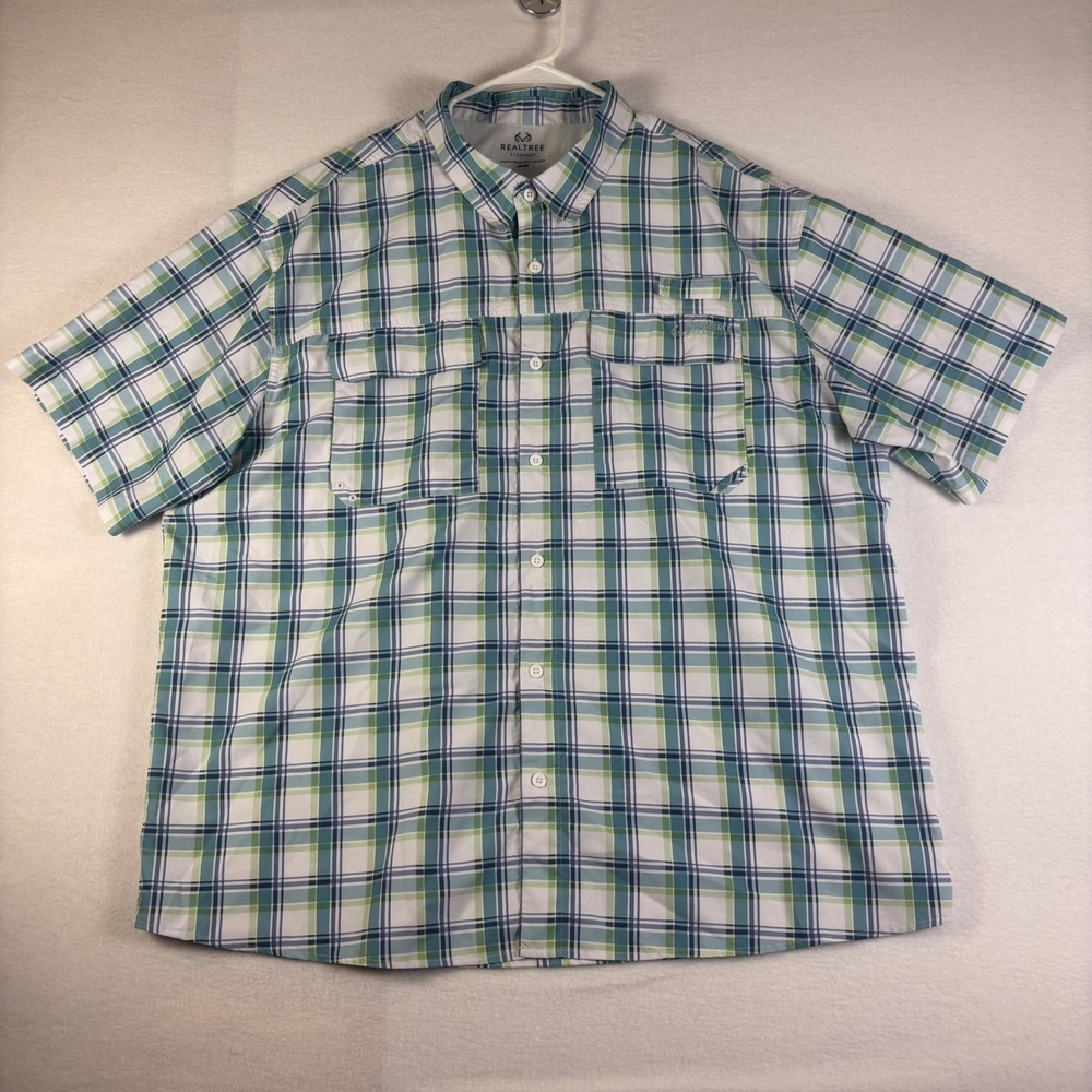 Realtree Fishing Shirt Mens 2XL Offshore Plaid Reef Waters Short Sleeve TS10658
